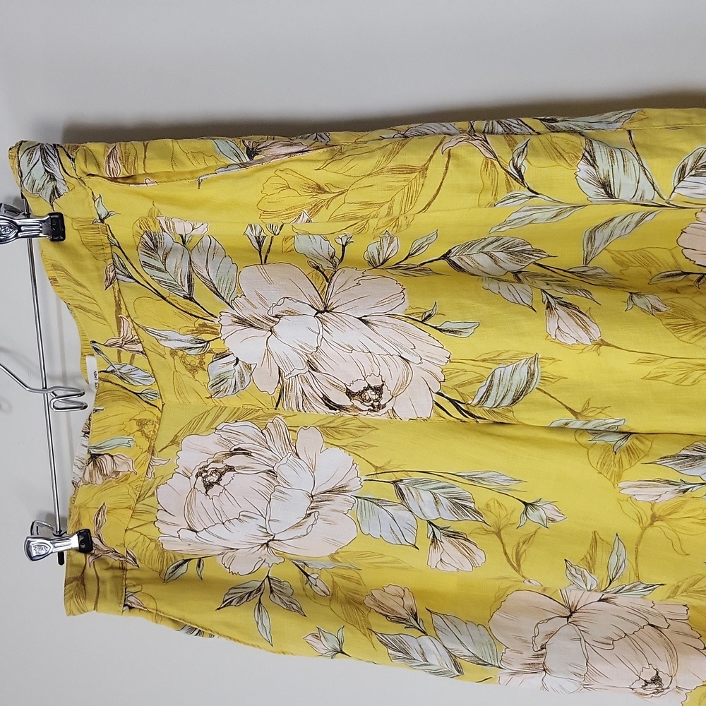 NICOLE MILLER Yellow Linen Tropical Floral Pocket Wide Leg Crop Pull-On Pant - Picture 3 of 12
